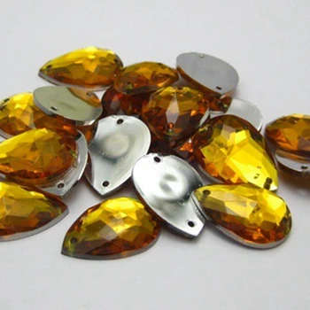 100 Златни Flatback Акрил за Шиене, Планински кристал, Каплевидный Пришивной топчета 18 мм