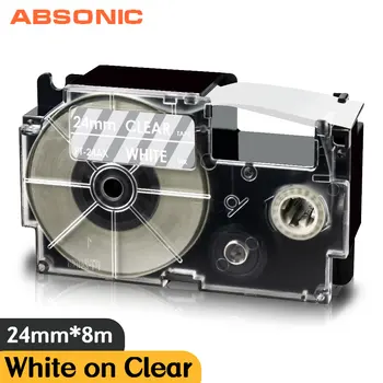 1PK Бяло, на прозрачни 24 мм Висока Залепваща Лента за Принтер, Съвместима с Етикет на Лента Casio XR 24AX Casio KL-T70 KL-H75 KL-H50 Labeller