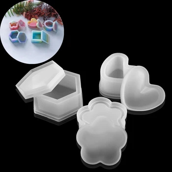 1бр през Цялата Hexagonal Кутия За Съхранение на Мухъл Във Формата на Сърце Бонбони Бижута на Crystal Смола Силиконови Форми За 