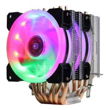 3 / 4PIN RGB LED Процесора охладител с 6 Топлинна тръби, Двойно Кула 12 В 9 см, 2 вентилатора, Охлаждащ Радиатор, Радиатор за LGA 1150/1151/1155/1156/775/1366 AMD