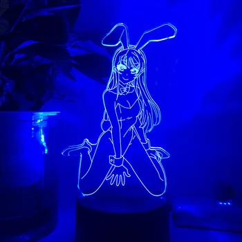 3D Аниме Фигурка Сакурадзима Май Led нощна светлина за Декор Спални, Осветление в Детски Подарък Сакурадзима Май Заек Момиче Led Настолна Лампа