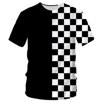 3D Индивидуални Клетчатая мъжки t-shirt, Модерни Ежедневни Стръмни Стилни тениски с принтом, трендови прости ризи в стил хип-хоп с къс ръкав