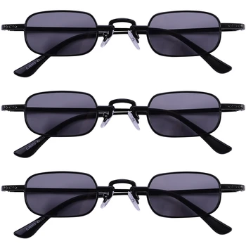 3X Ретро пънк Очила, Прозрачни Квадратни Дамски Слънчеви Очила Ретро Слънчеви Очила за Мъже в Метална Рамка-Черно и Черно-Сив