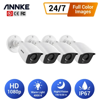 ANNKE 1080p 4 броя Камери за сигурност с Пълноцветен Нощно Виждане 24/7 за DVR Системи за Видеонаблюдение Открит Комплект за Помещения Камери