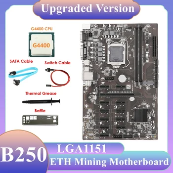 B250B дънна Платка за майнинга ETH + процесор G4400 + Стена + Кабел ключ + Кабел SATA + Термопаста LGA1151 DDR4 12PCIE MSATA За БТК