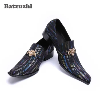 Batzuzhi/модни мъжки модела обувки в стил рок, кожени, черни, сини, за сватбени партита, мъжки обувки с квадратни пръсти, мъжки обувки за партита, Големи размери 38-46
