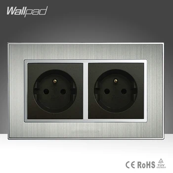 CE Wallpad 110-250 AC В Размер на 146 Двойна Френска Socket 16A Сребро Сатиновый Метал ЕС Френска Стандартен Електрически Контакт Източник на Захранване