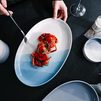 FANCITY скандинавска риба чиния домашно приготвени креативна керамична парна рибно чиния овална голяма риба чиния ресторанная чиста червена риба чиния ново ястие
