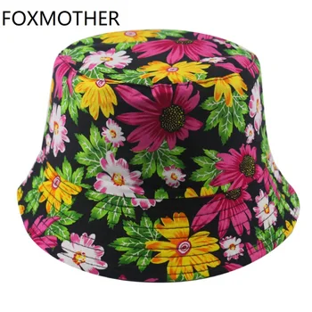 FOXMOTHER Нова Мода Заден Лайка Цветя на Рибарски Шапки и Слънчеви Шапки Кофа Женски Casquette Боб chapeau Femme