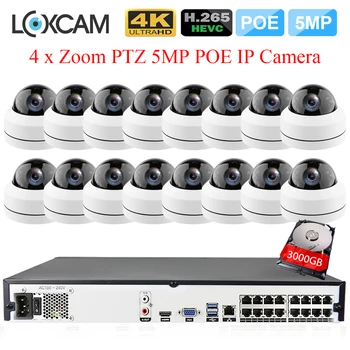 LOXCAM H. 265 + 16CH 4 КЪМ POE Помещение Система 5MP PTZ Авто Мащабиране Куполна Антивандальная IP66 Сигурност IP Камера за Видеонаблюдение е Комплект за Видеонаблюдение