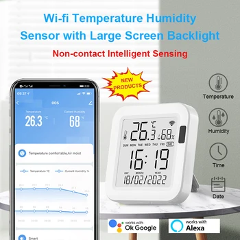 Sasha WiFi Сензор за температура и влажност на въздуха USB Захранване LCD екран фоновото Осветление на Дисплея Работа С Алекса Google Assistant Smart Life