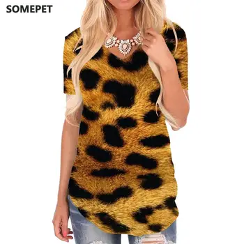 SOMEPET Леопардовая тениска, дамски тениски с изображение на Леопард, 3d Фланелка в стил Харадзюку с V-образно деколте Дамски Дрехи с Принтом в стил пънк-рок, Новост, Високо Качество