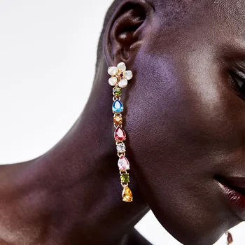 UDDEIN ZA обеци Реколта Имитация на Перли и Цвете Дълги Кристални Капки Вода Обеци за Жени Модни Ефектните Бижута