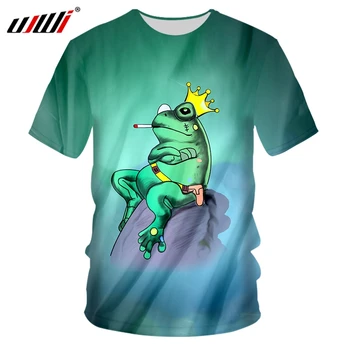 UJWI 3D Звездна зелена жаба Забавна тениска Модна Мъжка Тениска с Кръгло Деколте И Животни Градинска Тениска Короната дим на Извънгабаритни Спортен Костюм