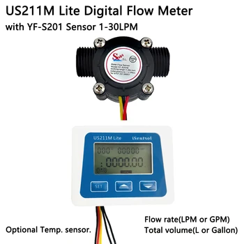 US211M Lite Цифров Преносим Разходомер и yf безжичната-S201 G1/2 