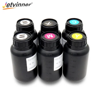 UV-мастила Jetvinner 6000 мл (C / M / Y / K / W/ W) За UV принтер Ricoh За принтери GH2220 GEN4 GEN5 GEN6 за корпуса на телефона, Метал, Стъкло
