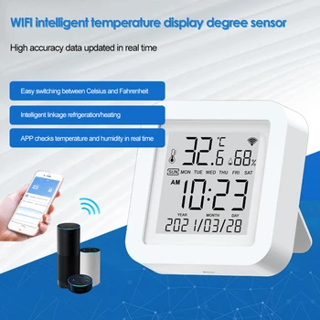 WIFI Интелигентен Сензор за температура и влажност на въздуха ПРИЛОЖЕНИЕ за Дистанционно наблюдение За Интелигентен Дом SmartLife Работа С Алекса Google Assistant WiFi
