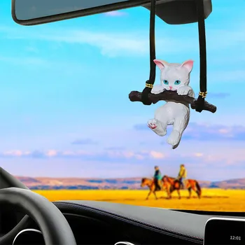 Автомобилна Окачване Креативна Скъпа Клонка Котка Огледало За Задно Виждане, Окачване Украса На Интериора На Колата За Момичета Аксесоари За Интериора На Колата