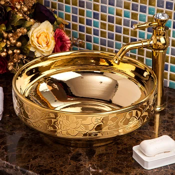 Баня Плот с Мивка, Килер, Ръчно Рисувани Съд Мивка керамична мивка златна мивка за баня