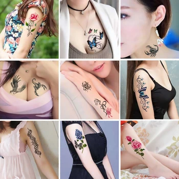 Временни татуировки Етикети Пеперуда на Цвете Орел Скорпион Мъжете И Жените с Малък Размер Художествена Татуировка на Врата на Бедрата Ръка на Гърдите