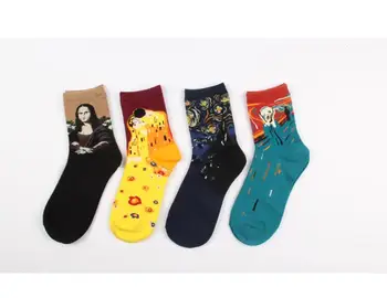Горещи продажба фигура произведения на изкуството с блажна боя дамски чорапи марка с добро качество памучни чорапи дамски удобни памучни художествени чорапи