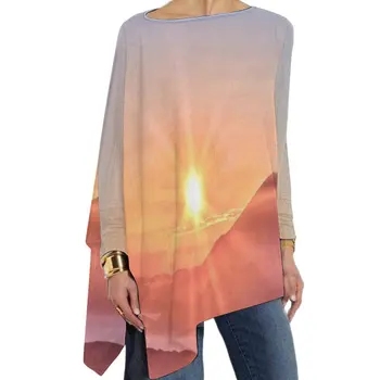 Елегантна тениска с изображение на Слънчевите планини, на Улицата Модни Тениски с дълги ръкави, Модерна Риза, Дамски Пролетно Тениска Голям размер 5XL 6XL