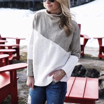 Жена пуловер с висока воротом и цепки, ежедневни окото яке за есента и зимата 2021 г.