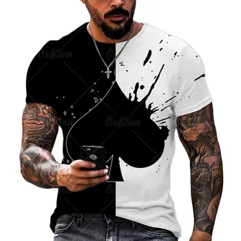 Мода Покер Асо Пика Карти за Игра 3D Печат За Мъже Тениска Лято Полиестер Големи С Кръгло Деколте Къс Ръкав Streetwea