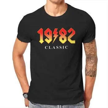 Мъжки t-shirt, подарък за 40-ия Рожден ден на Рок-рок от 1982 г., тениска от 100% Памук, Тениски с къс Ръкав, Дрехи за Екипажа, лято