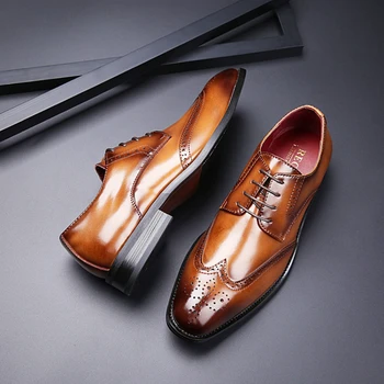 Мъжки бизнес Официални Кожени Обувки с Дантела в стил Дерби От Телешка Кожа С Остри Пръсти, Обикновена Дишащи Oxfords за