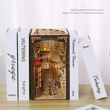 Нов DIY Книжен Ъгъл на Градската Платно, Дървена Bookend bookshelf Поставяне на библиотеката С Led Комплект Събират Играчки за Децата Подарък