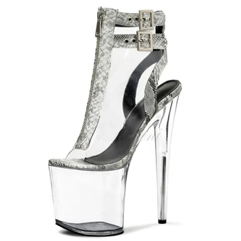 Нов Дизайн, модерни сандали на ультратонком ток с прозрачни кристали, обувки на висок ток 20 см, женски обувки с кристали 8 инча