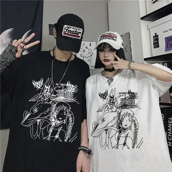 Нова негабаритная тениска FOOTBAL Black Demon Ретро Японска Градинска Мъжка Тениска за Мъже С Къси Ръкави Harajuku Аниме Y2k Облекло