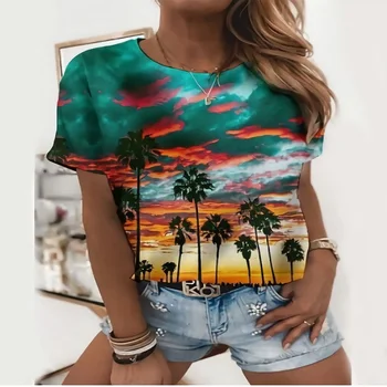 Новата Женска Тениска с къс ръкав и Шарките на морски пейзаж, Ежедневни Блузи, Дамски летни Модни Ризи 2022, Ежедневни облекла
