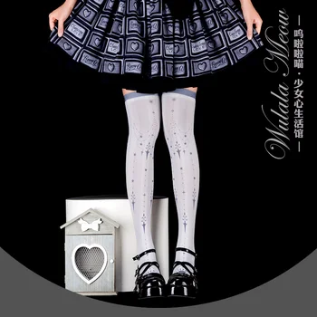 Оригинален дизайн, тема Хелоуин, Сладък Дамски Чорапи над коляното в стил Лолита за Момичета, 120D, Кадифени Дълги Чорапи до Бедрото,