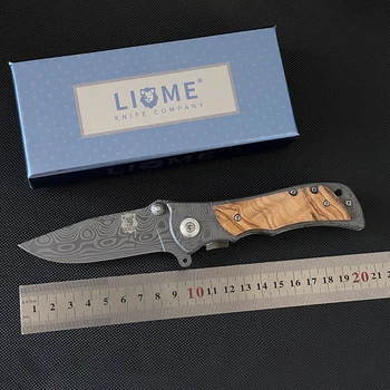 Открит Liome 339 Дамасский Тактически Сгъваем Нож Преносими Къмпинг Риболовни и Ловни Ножове Безопасност за Защита на Джобен Инструмент EDC