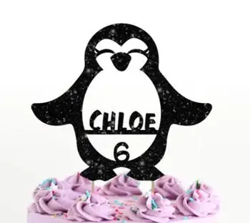 персонализирайте името възраст блясък Пингвин зимна детска Торта за рожден ден Topper-baby shower вечерни торта топперы кръщение украса