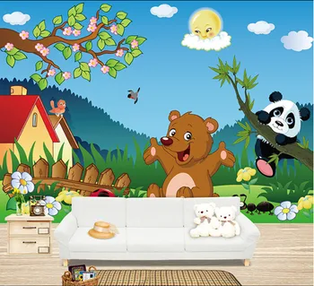 Потребителски 3D стенописи,3D прекрасна карикатура мечка papel de parede,училище, хол ТЕЛЕВИЗИЯ стени детска спалня тапети