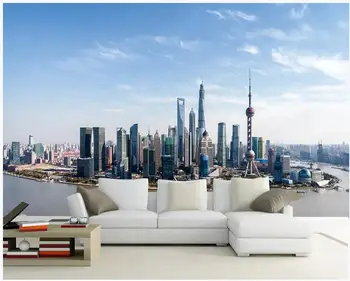 потребителски стенописи 3d фото тапет Модерен минималистичен приморски Шанхай град висока сграда декор тапети за стени d 3