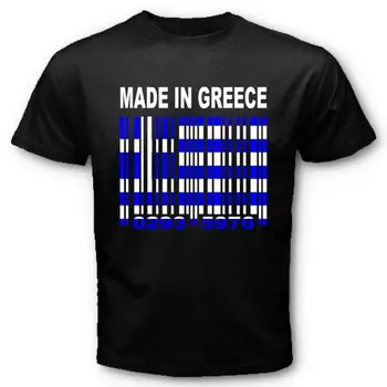ПРОИЗВЕДЕНО В ГЪРЦИЯ Тениска с бар код с националния флаг на Атина. Лятна Памучен Мъжка Тениска С Кръгло деколте и Къс Ръкав New S-3XL