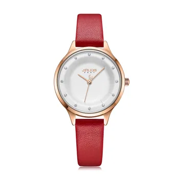 Прости Елегантни дамски часовници Japan Mov't Lady Hours Изискан Модерен часовник-гривна от естествена кожа, Сладък подарък за момичета, кутия Julius 1197