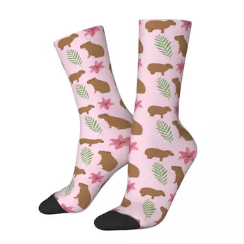 Розови Капибары Листа, Цветове Мъжки Чорапи Дамски Чорапи за Любителите на Животни Harajuku Пролет Лято Есен Зима Средната Тръба Чорапи