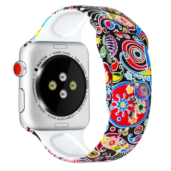 Силиконов Ремък За Apple Watch band 44 мм 40 мм 42 мм 38 мм Гривна с принтом pulseira correa Apple Watch iwatch 4 3 5 SE 6 7 41 45