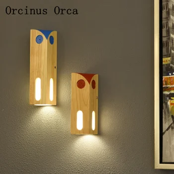 Скандинавска Креативна Совата, с монтиран на стената лампа, Хол, Коридор, Нощни Лампи Модерен Прост Цвят, с монтиран на стената лампа От масивно Дърво
