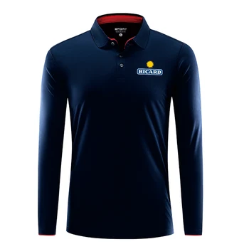 Спортна однотонная фланелка за голф с Ricard, мъжки и дамски тениски с дълъг ръкав, мъжки дишащи бързо съхнещи риза с къси ръкави за бягане