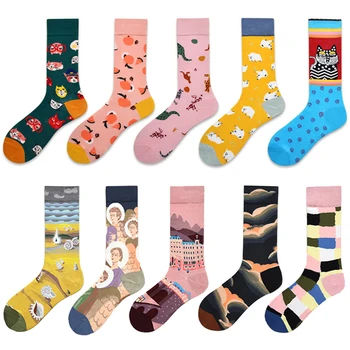 Тенденцията Дамски Чорапи в стил хип-хоп, Нови Геометрични Цветчета, Индивидуален Дизайн, Памучни Чорапи, Висококачествени Чорапи, рисувани с маслена