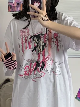 Тениска с изображение на аниме Deeptown за Жени, японската Тениска с Изображение на Kawai за Момичета, тениски с Анимационни Принтом в стил Харадзюку, Сладък Свободен Топ, Дамски Дрехи 2022
