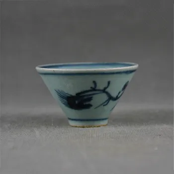 Чаена чаша Кунг-фу модел на синьо и бяло билков дракон ръчно изработени