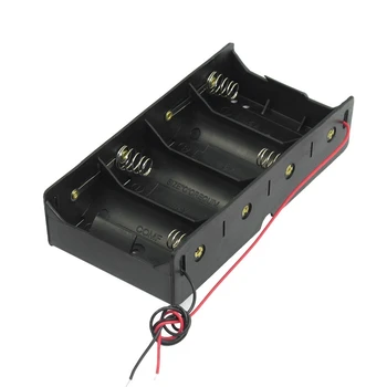 Черен Държач на батерии 4 x 1.5 V D Калъф За Съхранение Кутия с Фиксирани Кабели