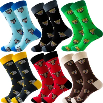 Чорапи с Тигър, Мъжки Спортни Чорапи Големи Размери, Дамски Модни Памучни Чорапи Унисекс за Пролет-Есен, Смешни Чорапи, Дамски Чорапи До Бедрото,